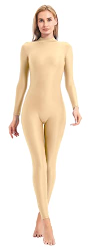 speerise Einteiler für Erwachsene, hoher Halsausschnitt, Reißverschluss, Ganzkörperanzug, Bodycon, Jumpsuit für Damen, fleischfarben, 48 von speerise