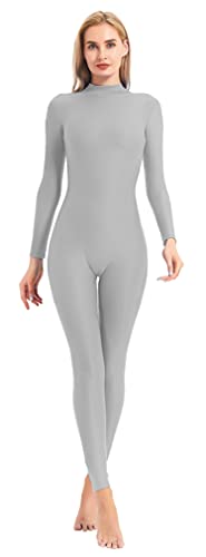 speerise Einteiliger Ganzkörperanzug mit hohem Halsausschnitt, Reißverschluss, Bodycon-Overall für Damen, Grau, XS von speerise