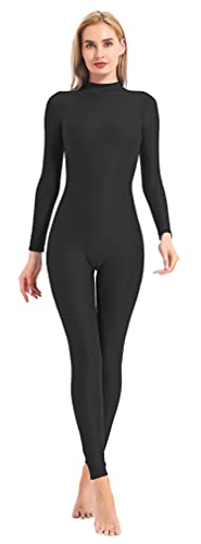 speerise Einteiliger Ganzkörperanzug mit hohem Halsausschnitt, Reißverschluss, Bodycon-Overall für Damen, Schwarz, 46 von speerise