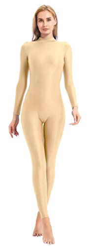 speerise Figurbetonter Overall für Damen, langärmelig, Erwachsene, hoher Kragen, Reißverschluss, einteiliger Ganzkörperanzug, Flesh, L von speerise