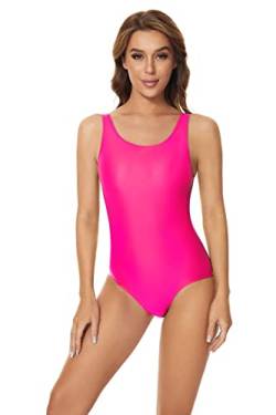 speerise Frauen Neon Plus Size Bauchweg Badeanzug Bodysuit, Einteiler ärmellos Trikot für Schwimmen Gymnastik Tanz Ballett, Knallpink (Hot Pink), XX-Large von speerise