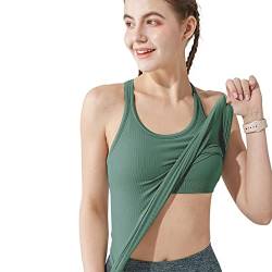 Yoga Racerback Tank Top für Damen mit integriertem BH, gepolsterter Sport-BH, Fitness, Workout, Laufshirts, Cyan-Grün, 38 von sphinx cat