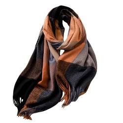 spirgear Schal Damen Winter Kariert Winterschal Weicher Warmer Damenschal Mit Quasten 190 x 68 cm, Schwarz Kamelfarben von spirgear