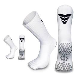 Soxsense Multi-Pack Sport Grip Toe Socken mit Kissen Anti-Rutsch Fingersocken für Pilates Yoga Fußball Basketball, 2 Paar, Weißscheuche, Large von ss soxsense