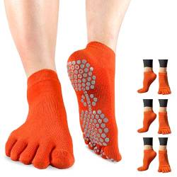Soxsense Multi-Pack Sport Grip Toe Socken mit Kissen Anti-Rutsch Fingersocken für Pilates Yoga Fußball Basketball, 3 Paar, orangefarbene Knöchel, Medium von ss soxsense