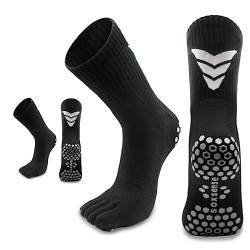 Soxsense Sport Grip Zehensocken mit Kissen, rutschfeste Fingersocken Knöchel/Crew für Pilates, Yoga, Fußball, Basketball, Blackcrew, Medium von ss soxsense