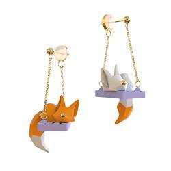 ssq Kreative 3D-Cartoon-Fuchs-Katzen-Schaukel-Ohrringe, niedlicher Fuchs-Katzen-Ohrring aus Sterlingsilber, modisches Statement-Tierschmuck, Geschenke für Frauen und Mädchen (Fuchs) von ssq