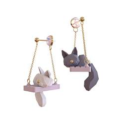 ssq Kreative 3D-Cartoon-Fuchs-Katzen-Schaukel-Ohrringe, niedlicher Fuchs-Katzen-Ohrring aus Sterlingsilber, modisches Statement-Tierschmuck, Geschenke für Frauen und Mädchen (Katze) von ssq
