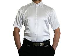 stahl-moden Herren Designer Glanz Hemd Herrenhemd bügelleicht Satin Farben New Kent Kragen Kurz Arm Weiß Gr. XL von stahl-moden