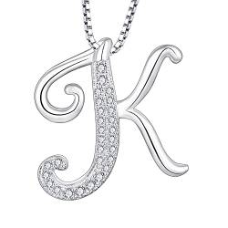 Starchenie Buchstabe Kette Alphabet Halskette Glücksbuchstabe K Halskette Zirkon Anhänger 925 Sterling Silber Halskette für Damen von starchenie