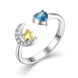 Starchenie Damen Ring, Stern Mond mit Herzring 925 Sterling Silber ring für Liebhaber, Ehefrau, Freundin von starchenie