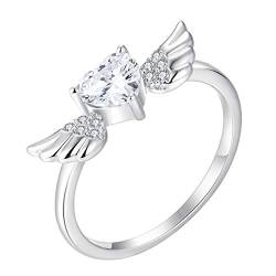 Starchenie Engelsflügel Ringe 925 Sterling Silber Zirkonia Herzring für Damen(Größe54) von starchenie