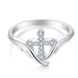 Starchenie Kreuz Ringe 925 Sterling Silber Zirkonia Engelsflügel Ring für Damen(Größe50) von starchenie