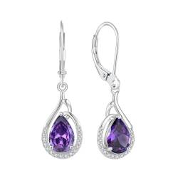 Starchenie Ohrringe 925 Sterling Silber Geburtsstein Amethyst Zirkon Wassertropfen Anhänger Ohrhänger für Damen von starchenie