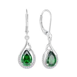 Starchenie Ohrringe 925 Sterling Silber Geburtsstein Grüner Zirkon Wassertropfen Anhänger Ohrhänger für Damen von starchenie