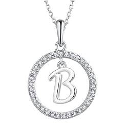 Starnny Buchstaben Kette Damen Silber 925 Initiale Alphabet Buchstaben Charm B Kette Weiß 3A Zirkonia Halskette Anhänger Geschenk für Frauen von starchenie