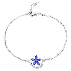 Starnny Damen Armband,Silber 925 Blaue Blumen Mond Armband mit 3A Cubic Zirkonia Geschenke für Frauen, Kettenlänge 18+2cm von starchenie