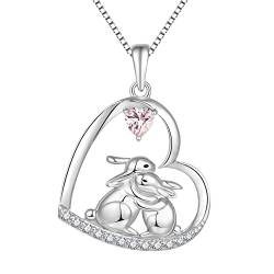 Starnny Hase Kette Damen Silber 925 Hase Kaninchen Mond Anhänger Halskette 3A Zirkonia Kette Weiß Geschenke für Sie Frauen von starchenie