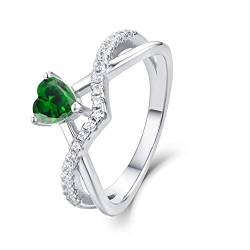 Starnny Herz Ringe Frauen Silber 925 Verlobungsring Eheringe Damen Ring mit 0,5 ct Herz 5A Mai Geburtsstein Smaragd für Damen,54 von starchenie