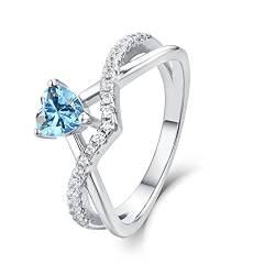 Starnny Herz Ringe Frauen Silber 925 Verlobungsring Eheringe Damen Ring mit 0,5 ct Herz 5A Zirkonia März Geburtsstein Aquamarin Farbe für Damen,49 von starchenie