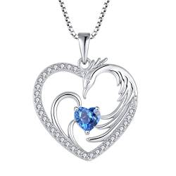 Starnny Phoenix Kette Damen Sterling Silber 925 März Geburtsstein Aquamarin Farbe 3A Zirkonia Herz Anhänger von starchenie