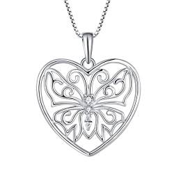 Starnny Schmetterling Kette Silber 925 Damen Herz Kette 3A Zirconia Halskette Weiß Kette Geschenke für Frauen von starchenie