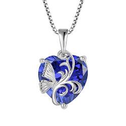 starchenie Geburtsstein Herz Halskette für Damen 925 Sterling Silber Schmetterlings Anhänger Edelstein Schmuck Geschenke von starchenie