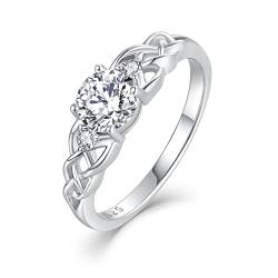 starchenie Keltischer Knoten Ring 925 Sterling Silber 3-Steine Versprechensring für Damen von starchenie