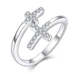 starchenie Kreuzring Verstellbarer Öffnungsring 925 Sterling Silber 3A Zirkonring für Damen von starchenie