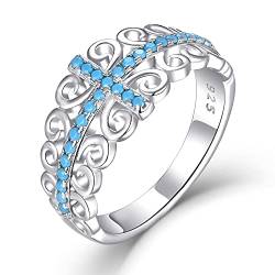 starchenie Kreuzring rund Türkis 925 Sterling Silber rhodinierter Ring für Damen von starchenie