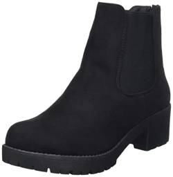 Damen Schuhe Chelsea Boots Blockabsatz Plateau Stiefeletten Leder-Optik 150483 Schwarz Velours 37 Flandell von stiefelparadies