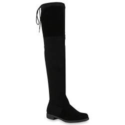 Damen Stiefel Overknees Veloursleder-Optik Winterstiefel Langschaftstiefel Blockabsatz Schuhe 110364 Schwarz Velours 37 Flandell von stiefelparadies