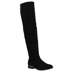 Damen Stiefel Overknees Veloursleder-Optik Winterstiefel Langschaftstiefel Metallic Blockabsatz Schuhe 122682 Schwarz 37 Flandell von stiefelparadies