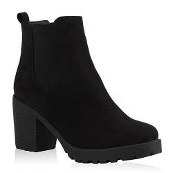 Damen Stiefeletten Chelsea Boots Profilsohle Schuhe 104771 Schwarz 40 Flandell von stiefelparadies