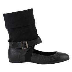 Extravagante Damen Schuhe Stiefeletten Stulpen Cut-outs Sock Boots Flats 142118 Schwarz Schnalle 39 Flandell von stiefelparadies