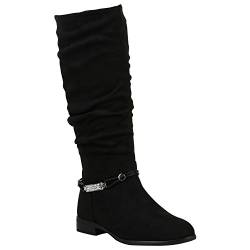 Gefütterte Damen Stiefel Klassische Langschaft Boots Schuhe 149804 Schwarz Zierperlen 41 Flandell von stiefelparadies