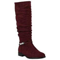 Gefütterte Damen Stiefel Klassische Langschaft Boots Schuhe 149807 Dunkelrot Zierperlen 41 Flandell von stiefelparadies