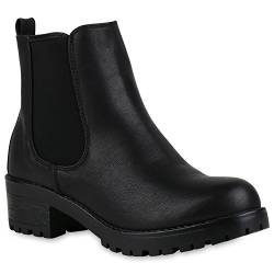 Leicht Gefütterte Damen Stiefeletten Plateau Schuhe Chelsea Boots 147238 Schwarz Black Arriate 38 Flandell von stiefelparadies