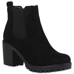 Stylische Damen Boots Stiefeletten Chelsea Boots Knöchelhohe Stiefel Zipper Leder-Optik Booties Schuhe 106118 Schwarz Schwarz 39 Flandell von stiefelparadies