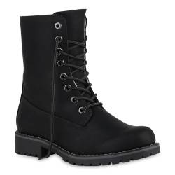 Warm Gefütterte Damen Stiefeletten Worker Boots Kunstfell Schuhe 125211 Schwarz Glatt 41 Flandell von stiefelparadies