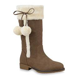 Warm Gefütterte Damen Winterstiefel Kunstfell Stiefel Bequem Schuhe 127634 Taupe 39 Flandell von stiefelparadies