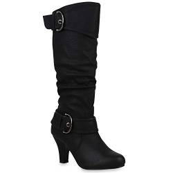 Warm Gefütterte Stiefel Damen Winter Boots Elegante Schnallen Trichterabsatz Wildleder-Optik Booties 42738 Schwarz Schnallen 36 Flandell von stiefelparadies