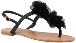 stiefelparadies Damen Dianetten Blumen Sandalen Zehentrenner Sommer Flats Beach Zierperlen Schuhe 114994 Schwarz 39 Flandell von stiefelparadies