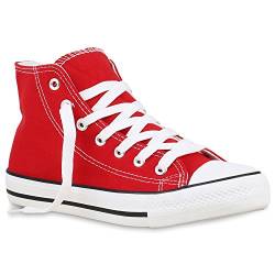 stiefelparadies Damen Schuhe High Top Sneakers Sportschuhe Stoffschuhe Freizeit Schnürer 129809 Rot Carlet 39 Flandell von stiefelparadies