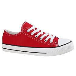 stiefelparadies Damen Sneakers Low Canvas Schuhe Turnschuhe Freizeit Rot Autol 39 Flandell Platform, EU von stiefelparadies