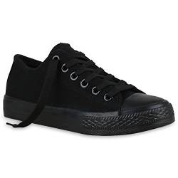 stiefelparadies Damen Sneakers Sport Sneaker Low Denim Stoff Blumen Camouflage Schuhe 123350 Schwarz Black 40 Flandell von stiefelparadies