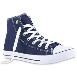 stiefelparadies Herren Schuhe Sneakers High Top Sportschuhe Freizeit Schnürer Stoffschuhe 140043 Dunkelblau Cabanas 36 Flandell von stiefelparadies