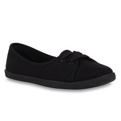 stiefelparadies Klassische Damen Ballerinas Sportliche Stoff Slipper Flats Sneakers Slip-ons viele Farben Schuhe 49744 Schwarz 38 Flandell von stiefelparadies