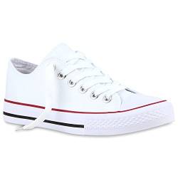 stiefelparadies Modische Damen Schuhe Sneakers Low Freizeit Canvas Schuhe Komfort 118907 Weiss Rotstreifen 37 Flandell von stiefelparadies