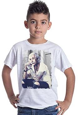 street style Einstein Tattoo Genio 18-84 Urban Kinder 100% Baumwolle geflammt BS, T-Shirt, Einstein Tatuato Genio 18-84 bimbo, Weiß, Einstein Tatuato Genio 18-84 bimbo M von street style